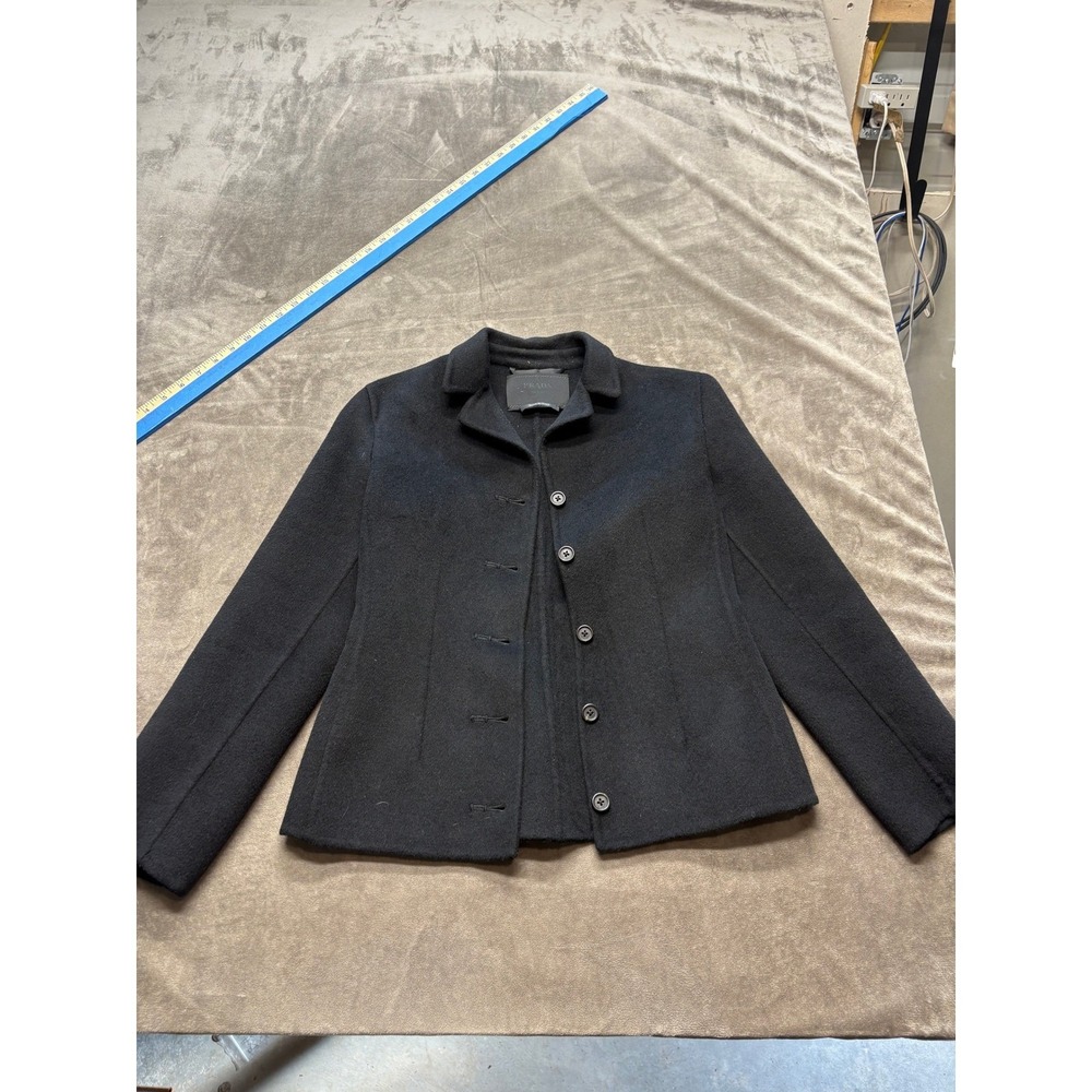 Prada Black Wool Blend Button Front Jacket Blazer Women"s Size 40 Made in Italy